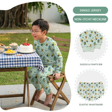 Load image into Gallery viewer, Green/Beige/Blue Long Sleeve Pyjamas With Party, Sports & Education Stationery Full Print