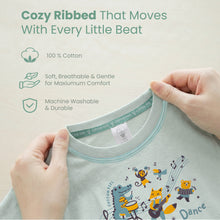 Load image into Gallery viewer, Green/Beige/Blue Long Sleeve Pyjamas With Party, Sports & Education Stationery Block Print