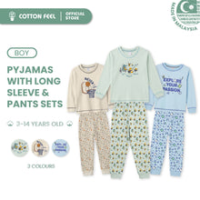 Load image into Gallery viewer, Green/Beige/Blue Long Sleeve Pyjamas With Party, Sports & Education Stationery Block Print