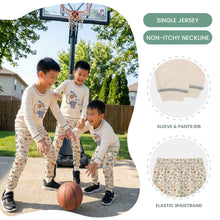 Load image into Gallery viewer, Green/Beige/Blue Long Sleeve Pyjamas With Party, Sports & Education Stationery Block Print