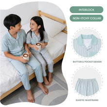 Load image into Gallery viewer, Blue Short Sleeve Collar Pyjamas With Stripe & Plain Print
