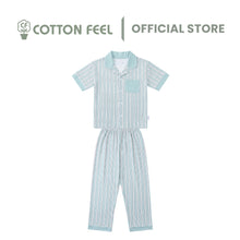 Load image into Gallery viewer, Blue Short Sleeve Collar Pyjamas With Stripe &amp; Plain Print
