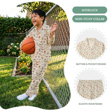 Load image into Gallery viewer, Beige/Blue Long Sleeve Collar Pyjamas With Sports &amp; Penguin Full Print
