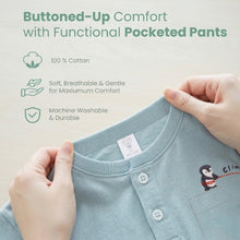 Load image into Gallery viewer, Blue Short Button Sleeve Embroidery Pyjamas With Penguin
