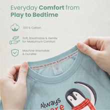 Load image into Gallery viewer, Blue Long Sleeve Pocket Embroidery Pyjamas With Penguin

