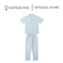Load image into Gallery viewer, Blue Short Sleeve Collar Pyjamas With Stripe &amp; Plain Print
