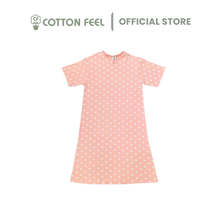 Load image into Gallery viewer, Peach Colour Short Sleeve Nighties With Polka Dot Full Print
