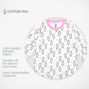 Pink White Seahorse Print Long Sleeve Kids Pyjamas